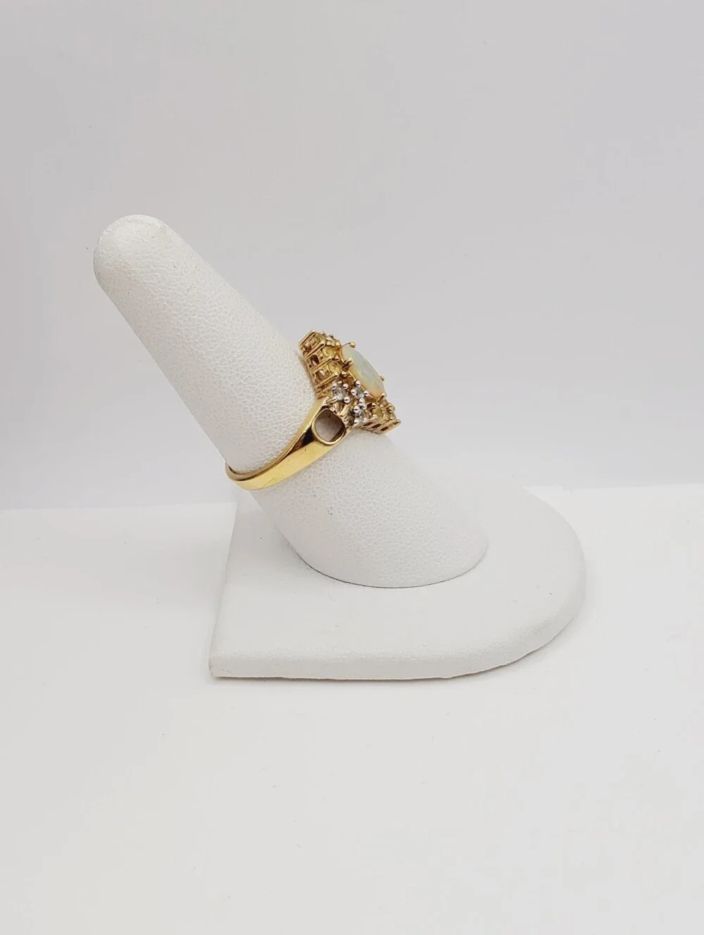 Genuine Faceted Opal Yellow Gold - 925 Sterling Silver Ring